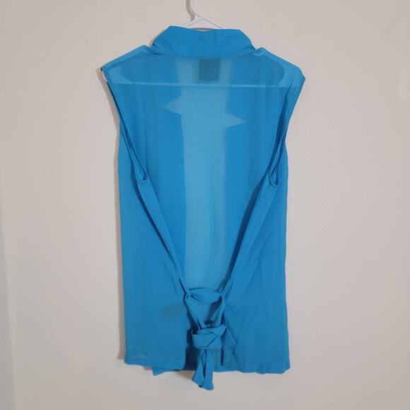 Orttu Star Neck Cardigan Blue Semi Sheer Chiffon Wrap Around Belt Small Kimono - Picture 4 of 16